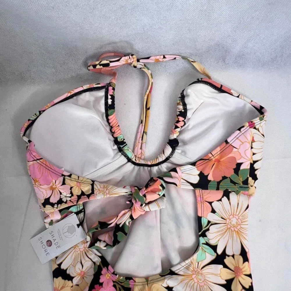 Shade‎ & Shore NWT One Piece Floral Swimsuit Tie Neck & Back Size S(4-6) - Picture 4 of 13